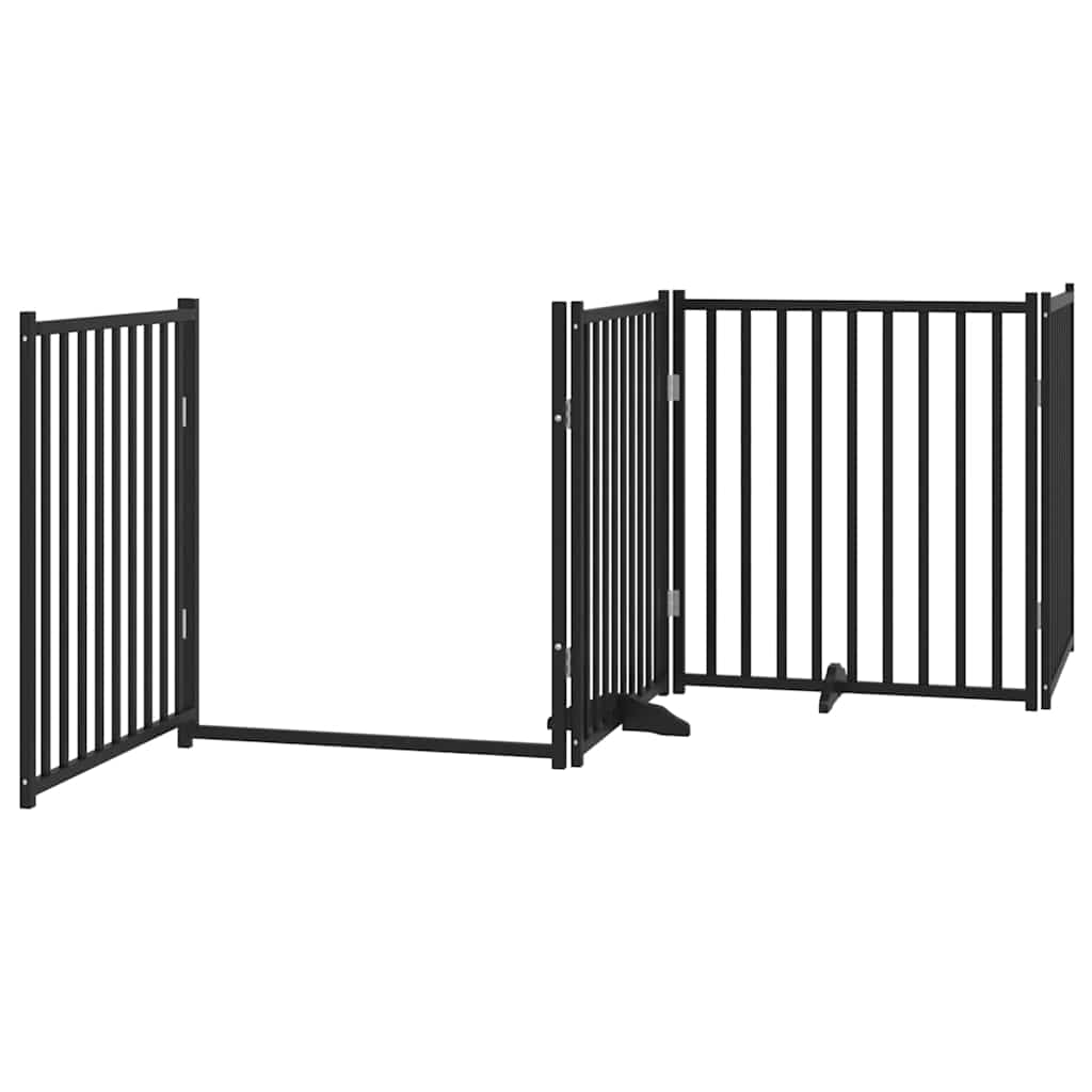 hundelåge med dør 8 paneler 640 cm foldbar poppeltræ sort
