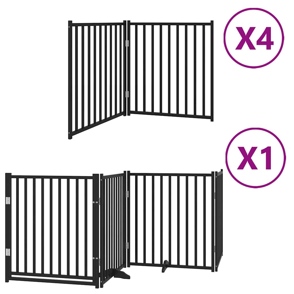 hundelåge med dør 12 paneler 960 cm foldbar poppeltræ sort