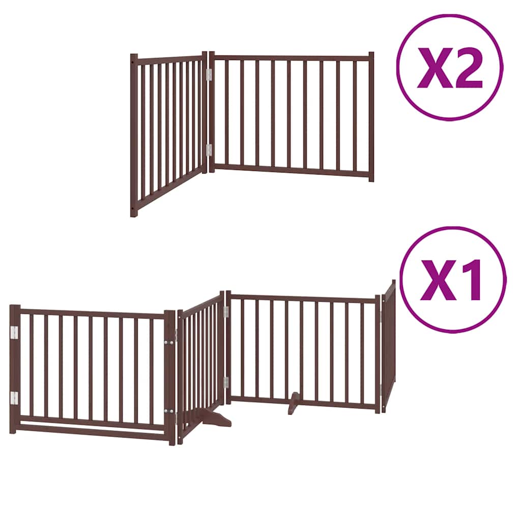 hundelåge med dør 8 paneler 640 cm foldbar poppeltræ brun