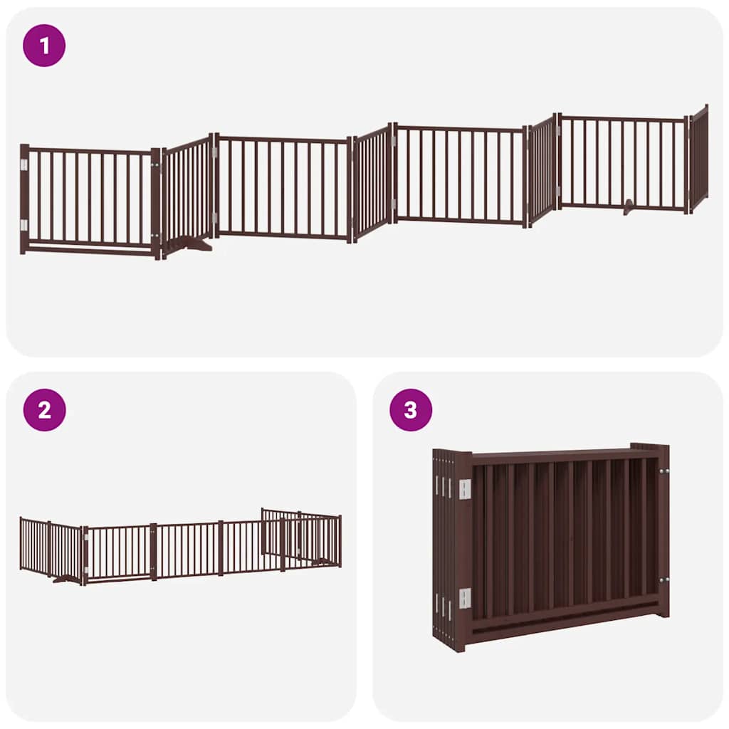 hundelåge med dør 8 paneler 640 cm foldbar poppeltræ brun