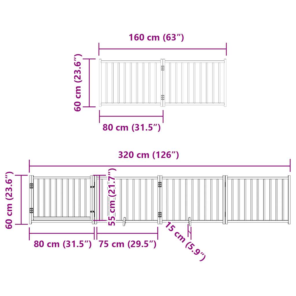hundelåge med dør 12 paneler 960 cm foldbar poppeltræ brun