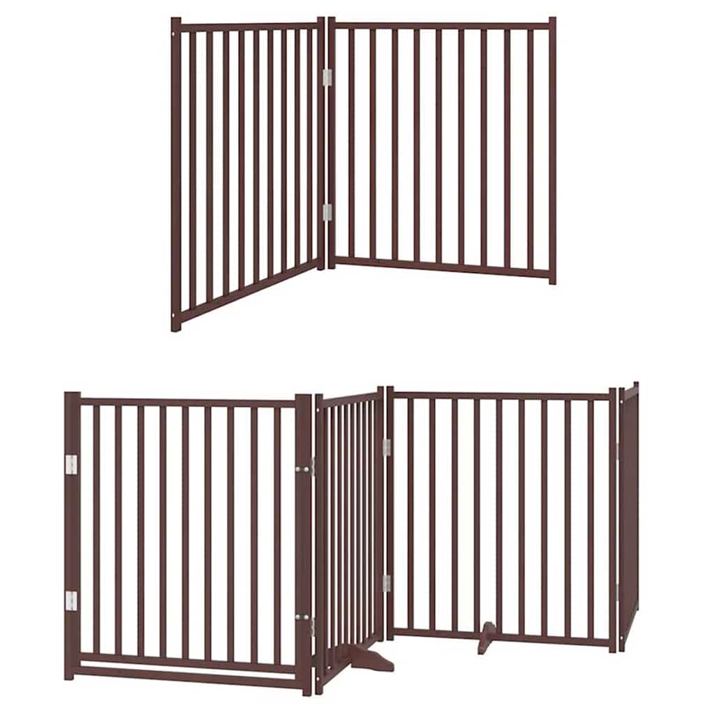 hundelåge med dør 8 paneler 640 cm foldbar poppeltræ brun