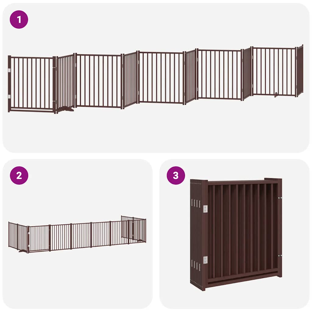 hundelåge med dør 10 paneler 800 cm foldbar poppeltræ brun