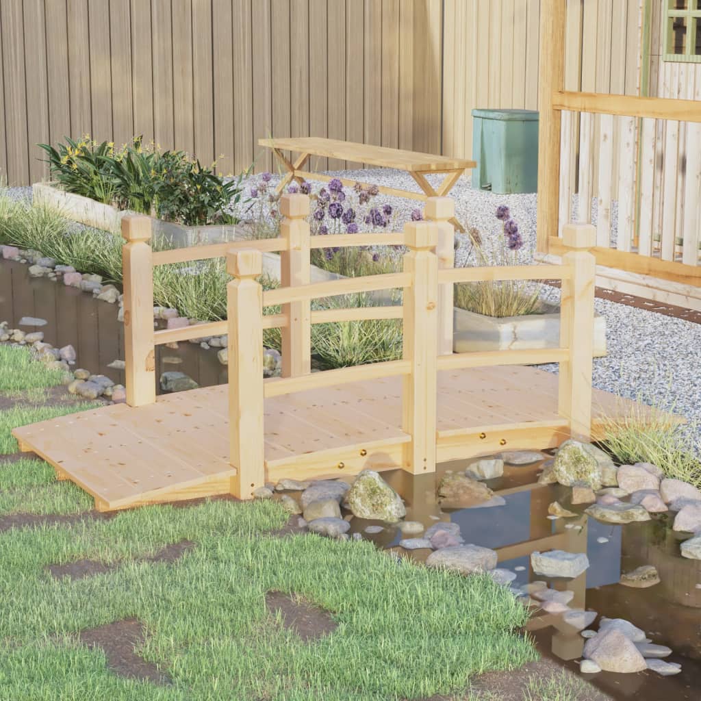 havebro med gelænder 150x67x56 cm massivt grantræ