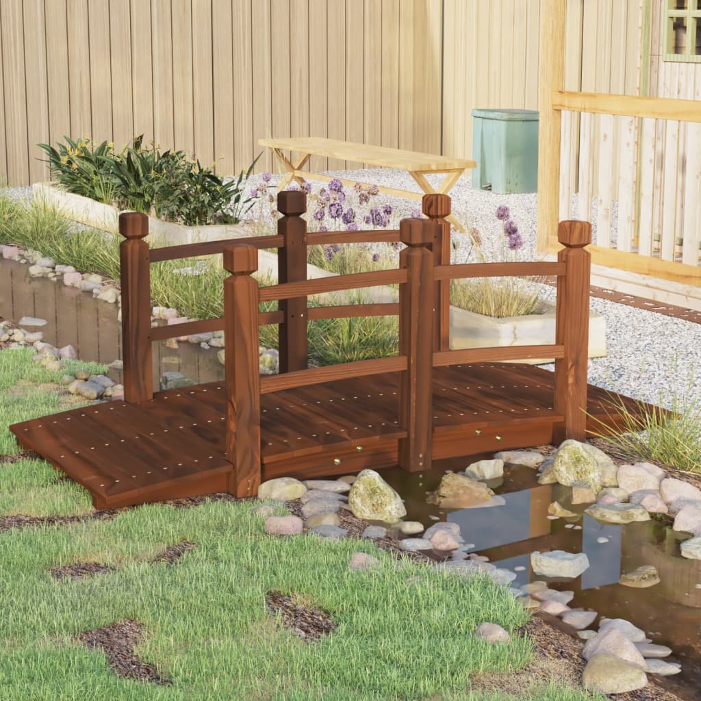 havebro med gelænder 150x67x56 cm massivt grantræ