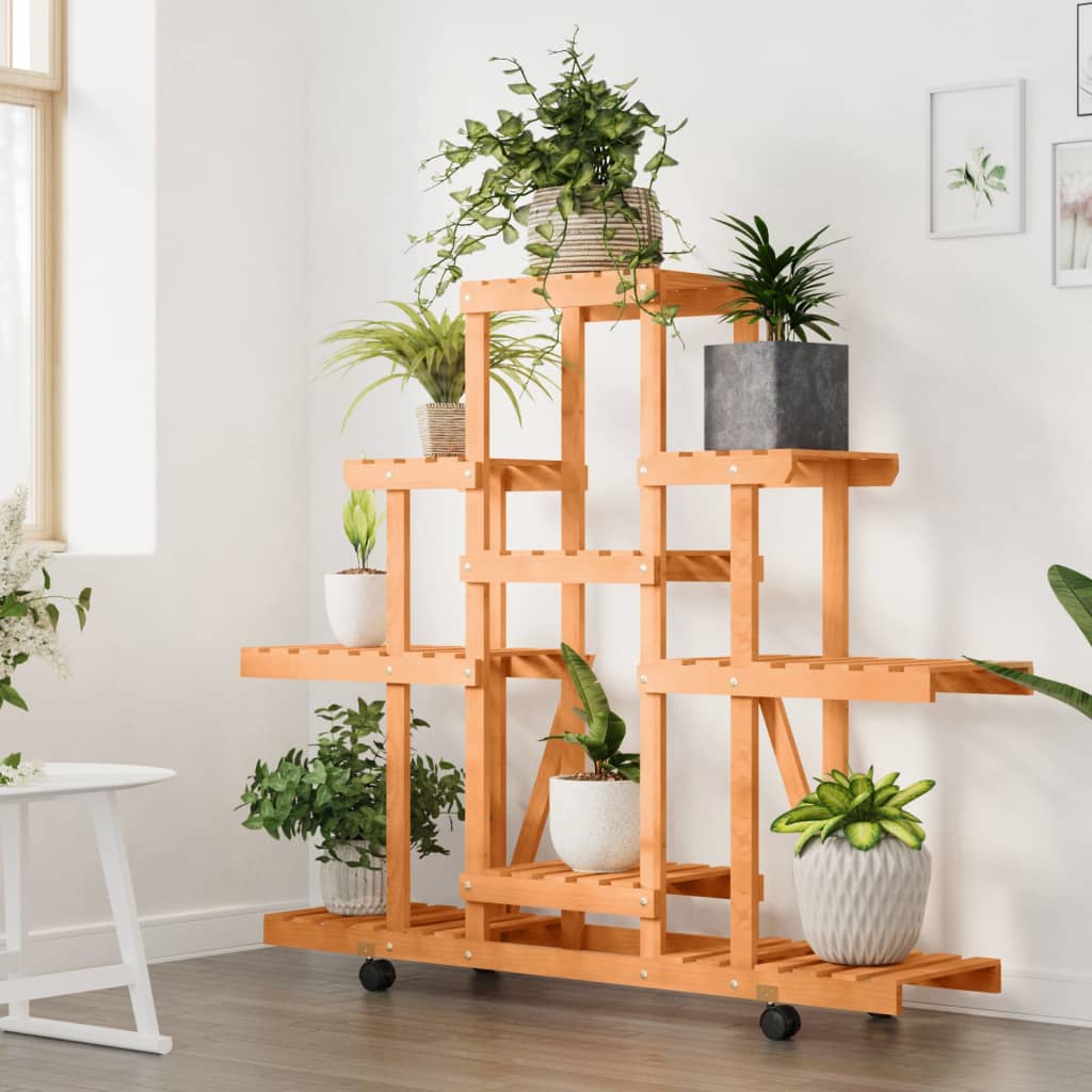 blomsterstativ med hjul 110x25x101 cm massivt fyrretræ
