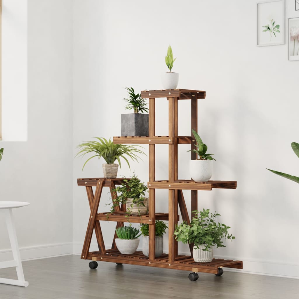 blomsterstativ med hjul 95x25x101 cm massivt fyrretræ
