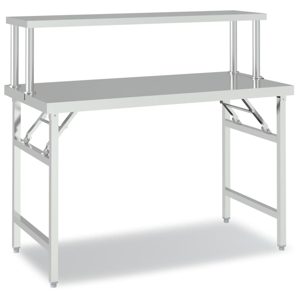 køkkenbord med tophylde 120x60x115 cm rustfrit stål