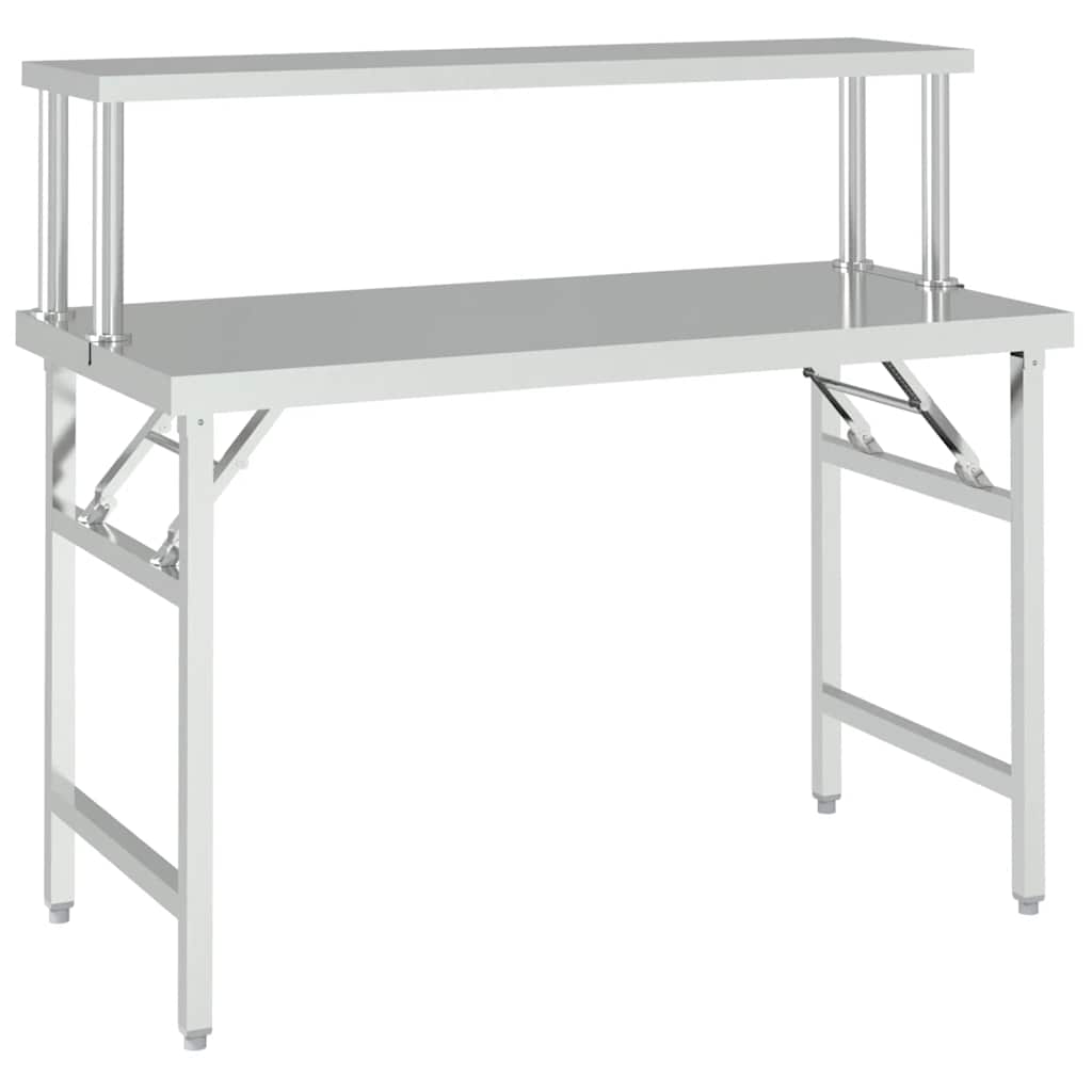 køkkenbord med tophylde 120x60x115 cm rustfrit stål