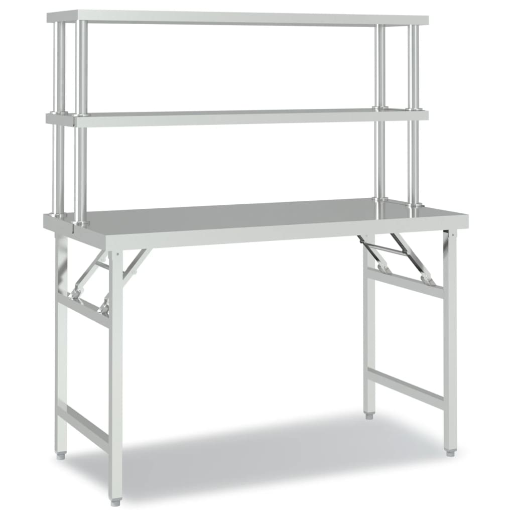 køkkenbord med tophylde 120x60x145 cm rustfrit stål