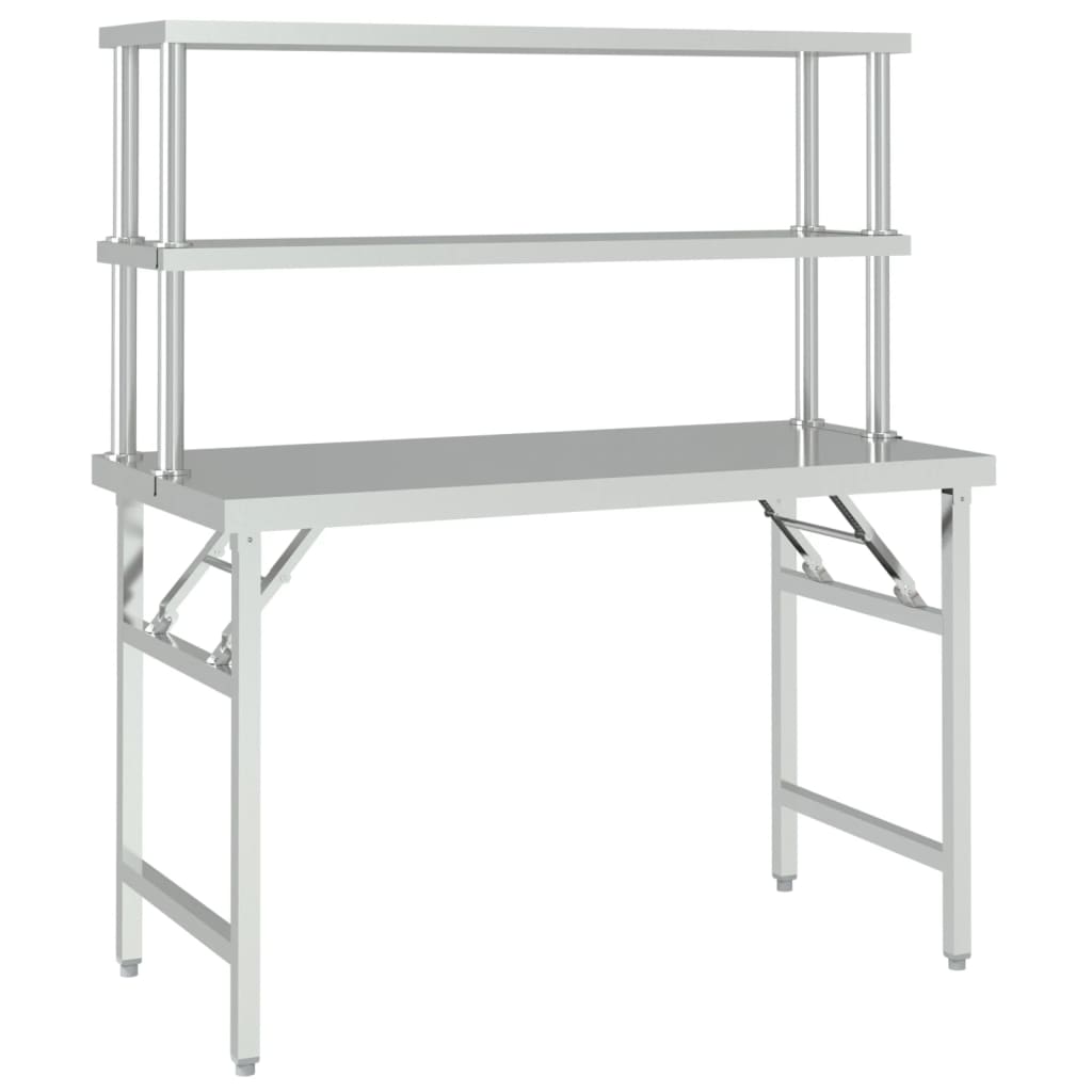 køkkenbord med tophylde 120x60x145 cm rustfrit stål