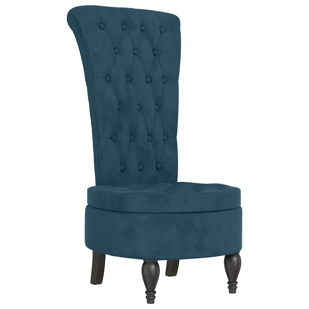 stol med høj ryg knapdesign velour blå