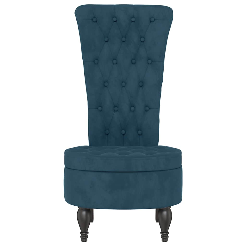 stol med høj ryg knapdesign velour blå