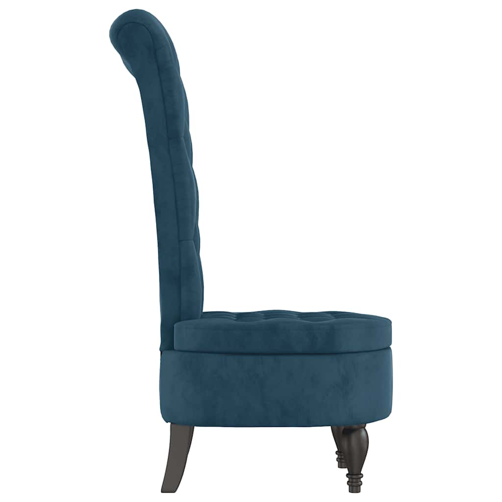 stol med høj ryg knapdesign velour blå