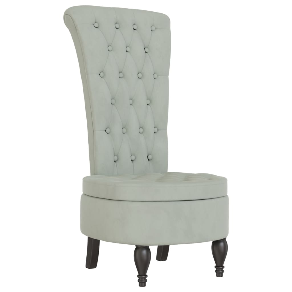 stol med høj ryg knapdesign velour lysegrå