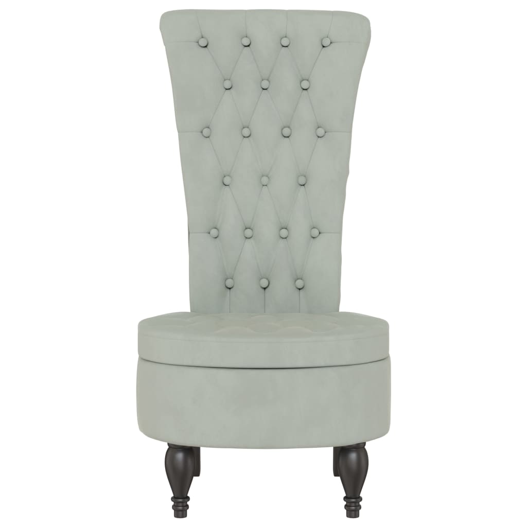 stol med høj ryg knapdesign velour lysegrå