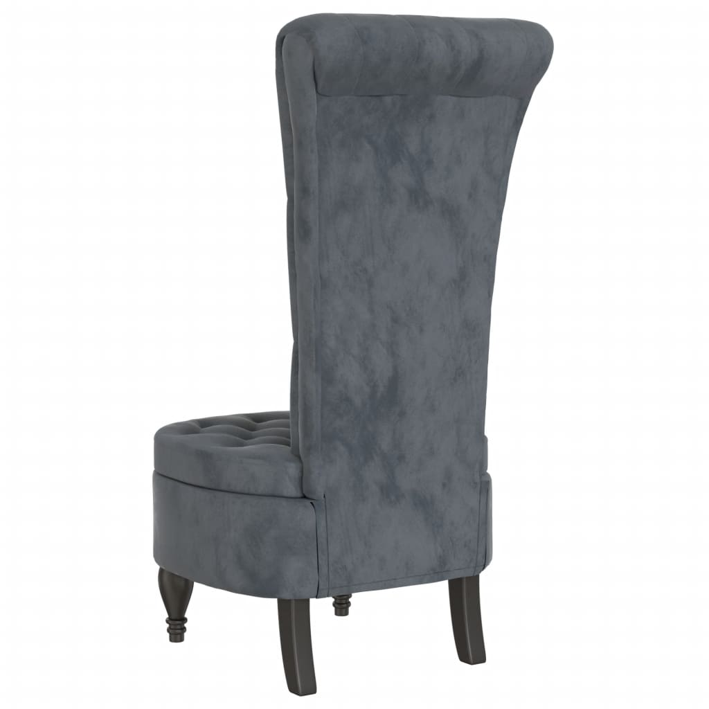 stol med høj ryg knapdesign velour mørkegrå