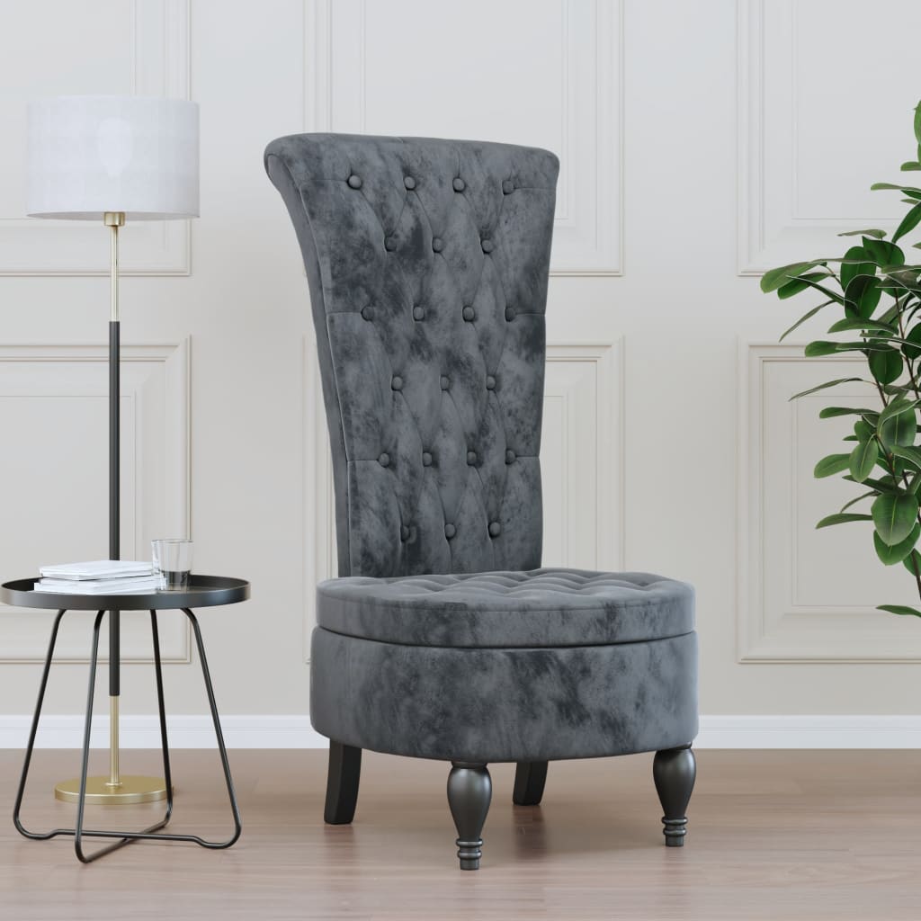 stol med høj ryg knapdesign velour mørkegrå