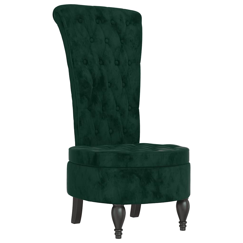 stol med høj ryg knapdesign velour mørkegrøn