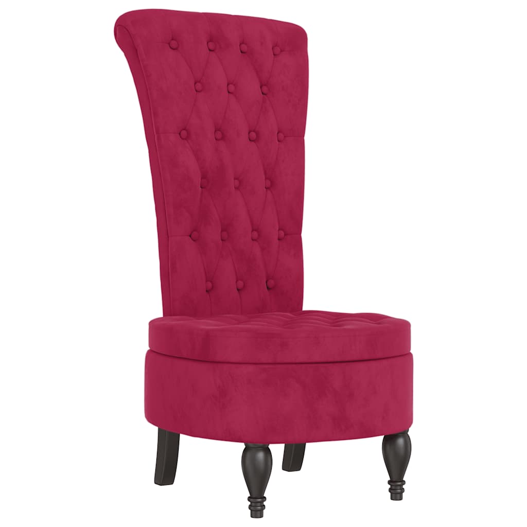 stol med høj ryg knapdesign velour vinrød