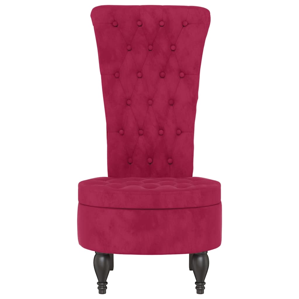 stol med høj ryg knapdesign velour vinrød