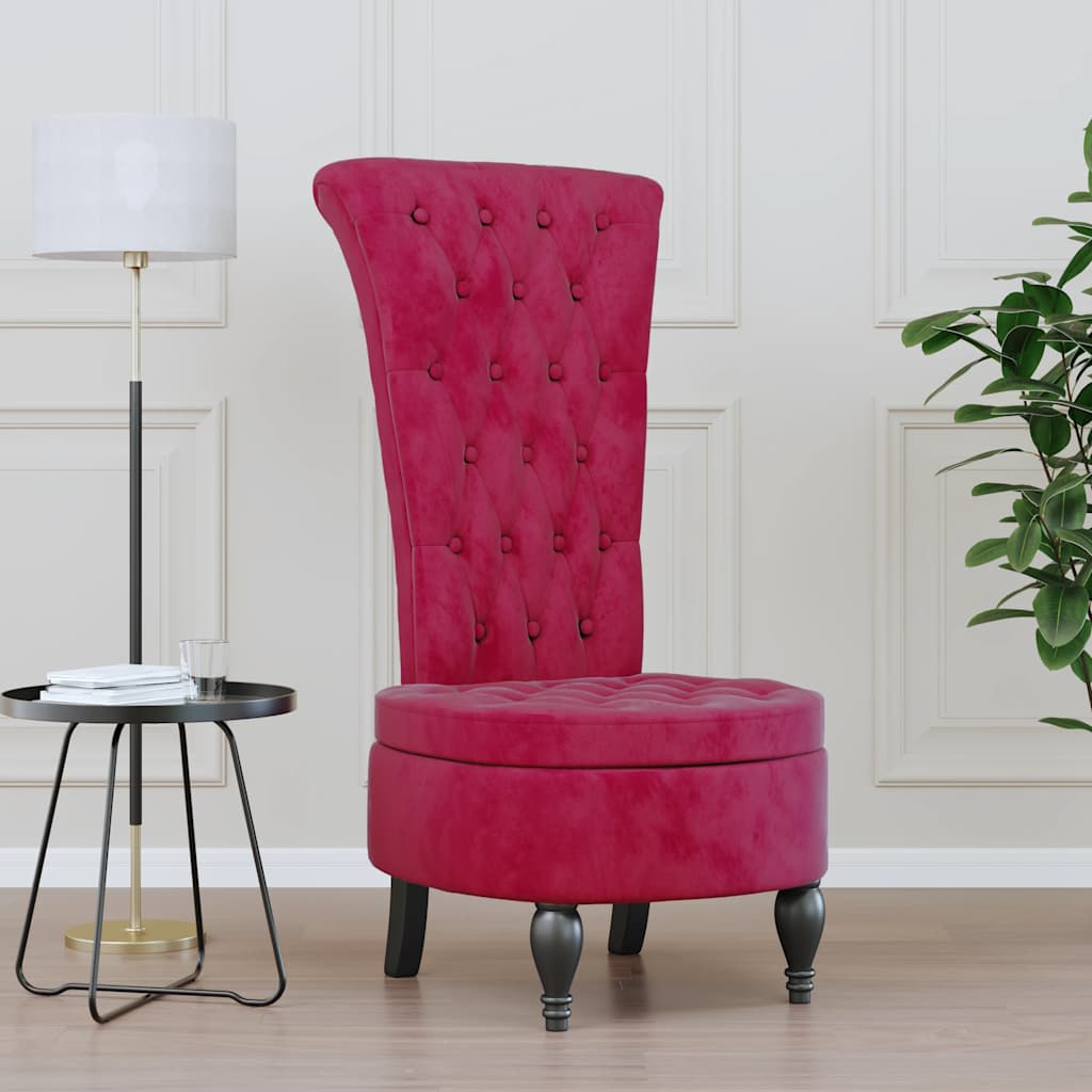 stol med høj ryg knapdesign velour vinrød