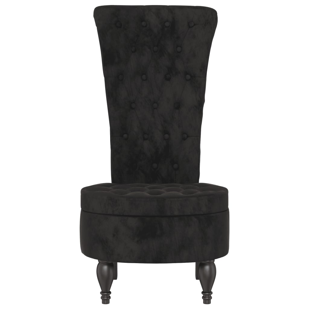 stol med høj ryg knapdesign velour sort