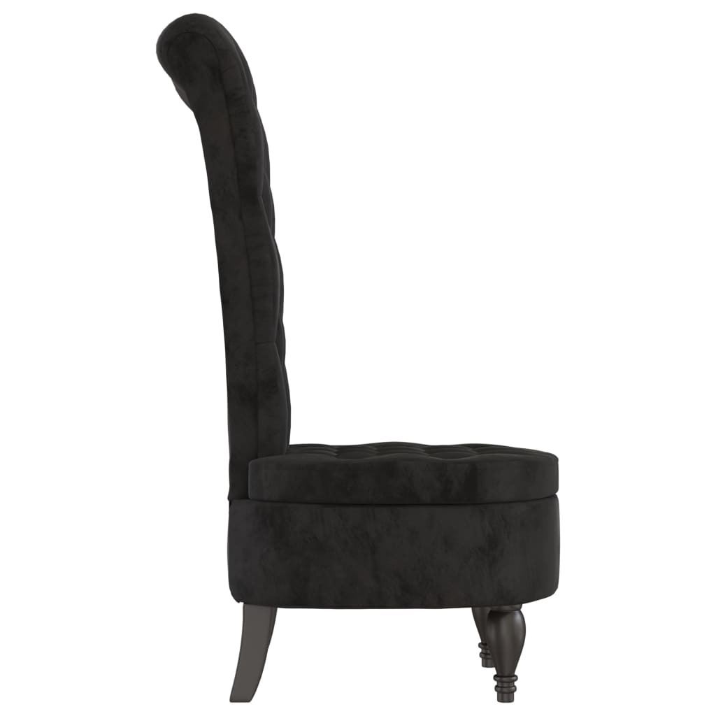 stol med høj ryg knapdesign velour sort