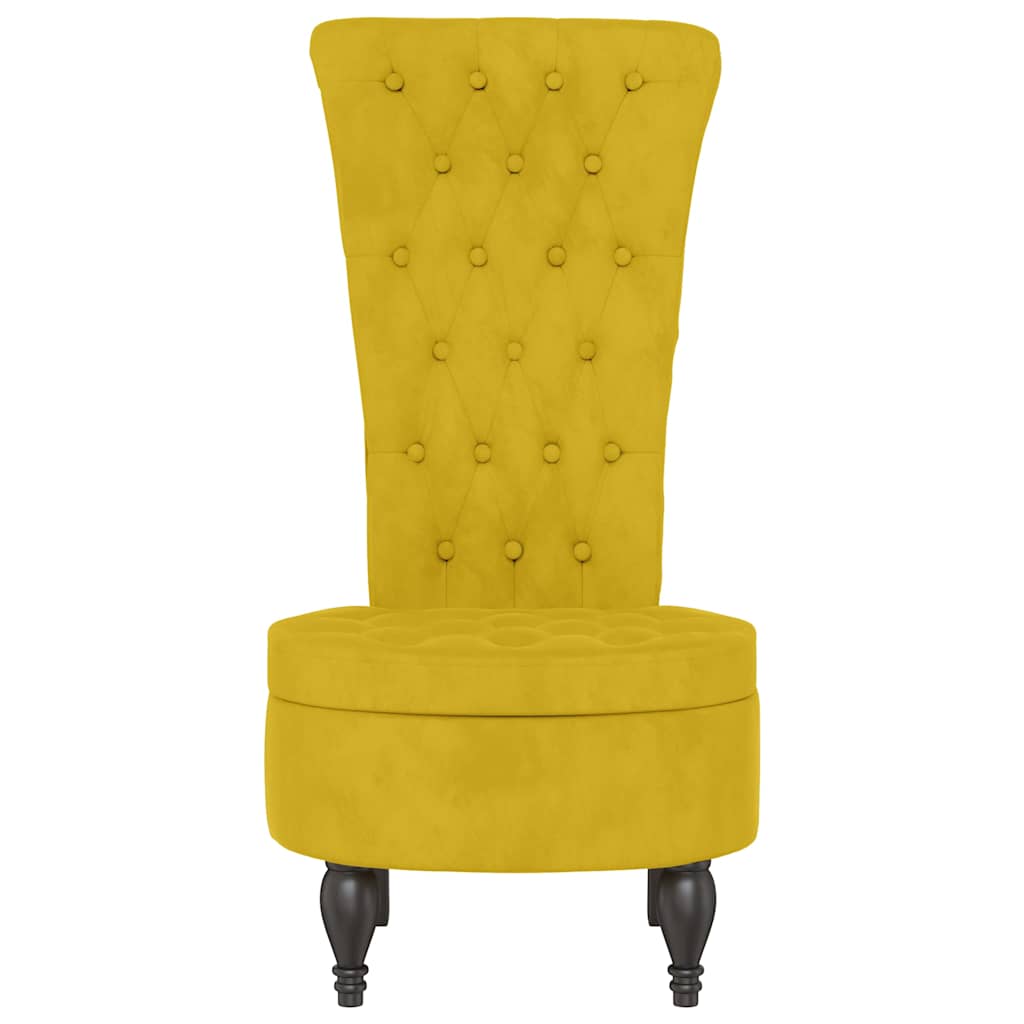 stol med høj ryg knapdesign velour gul