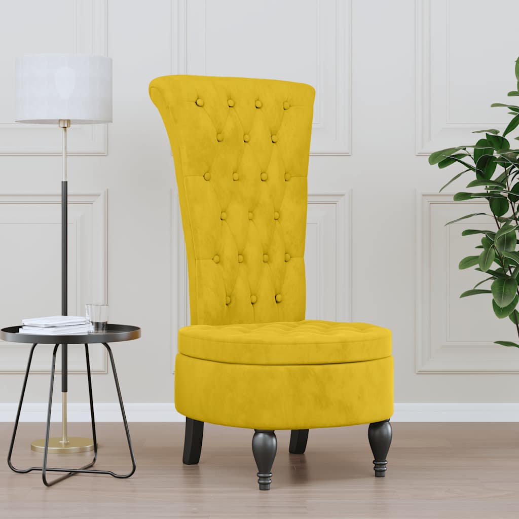 stol med høj ryg knapdesign velour gul