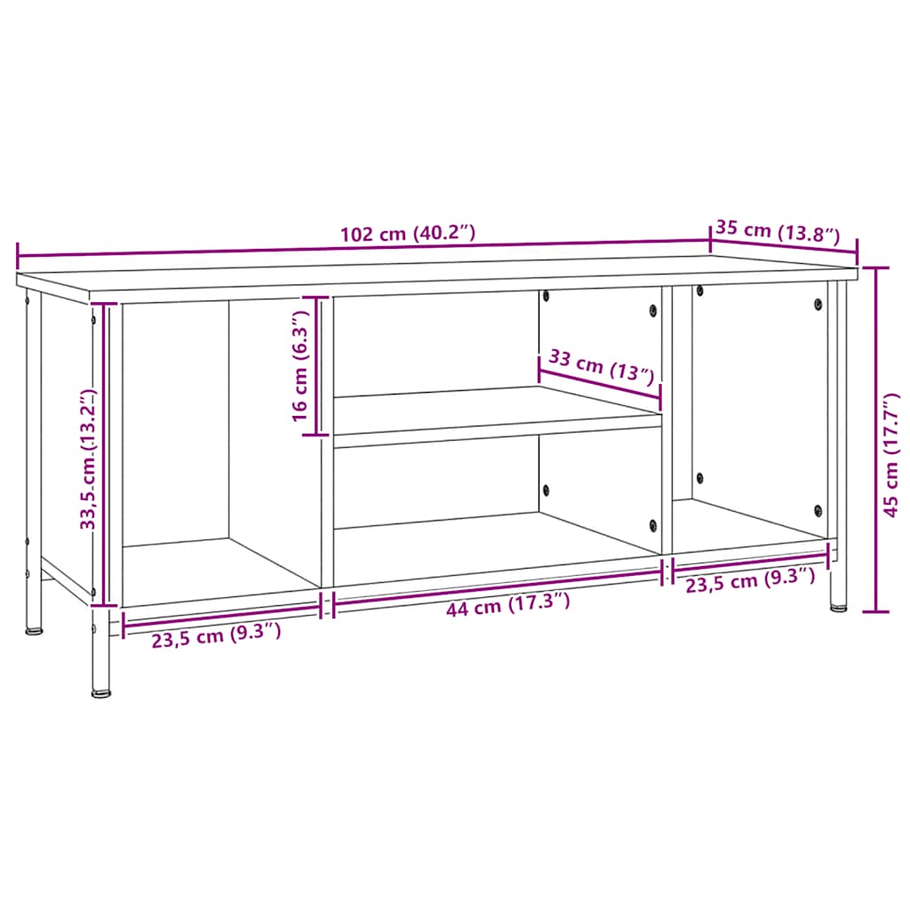 tv-bord 102x35x45 cm konstrueret træ sonoma-eg