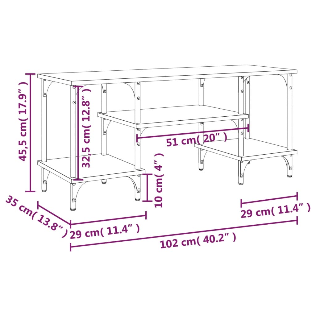 tv-bord 102x35x45,5 cm konstrueret træ sonoma-eg