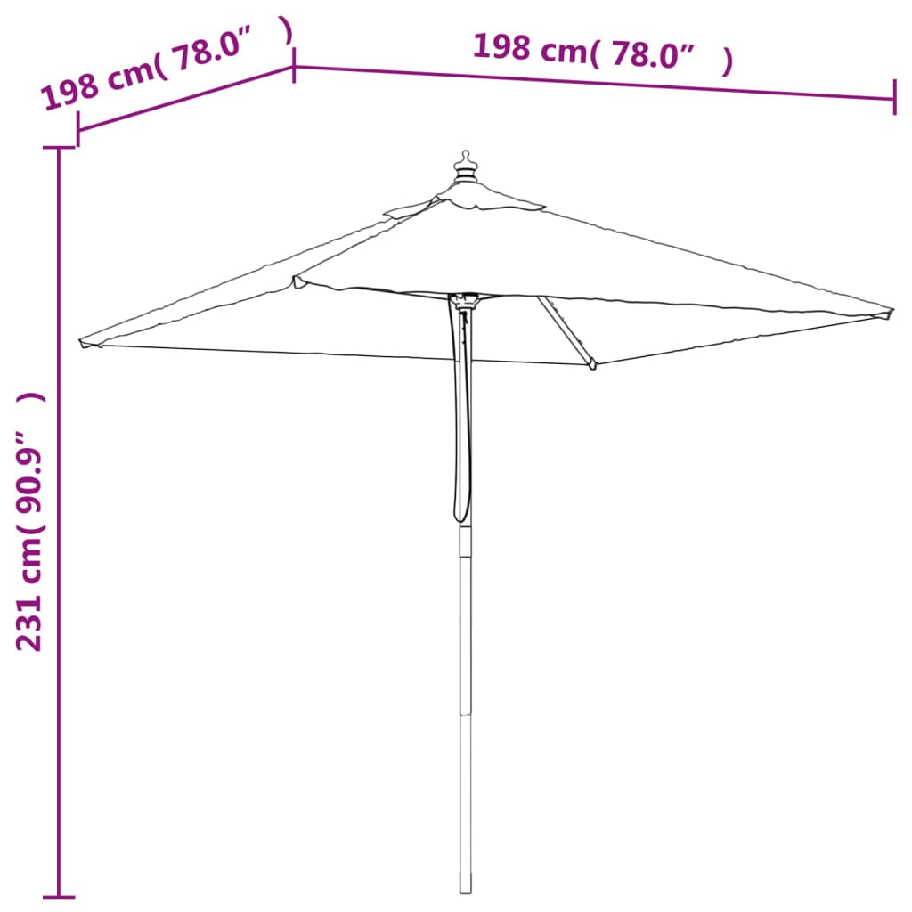 haveparasol med træstang 198x198x231 cm bordeauxfarvet