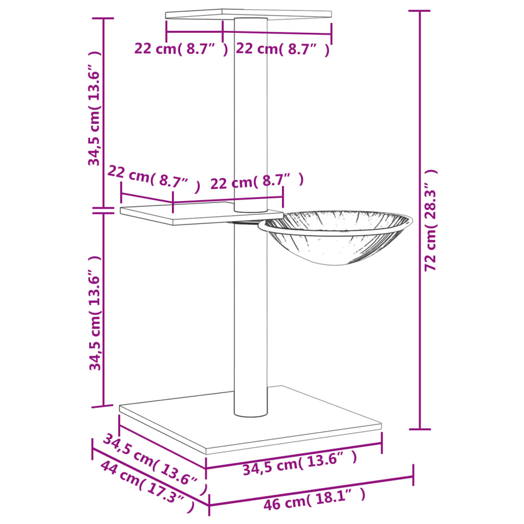 kradsetræ med sisalstolper 72 cm mørkegrå
