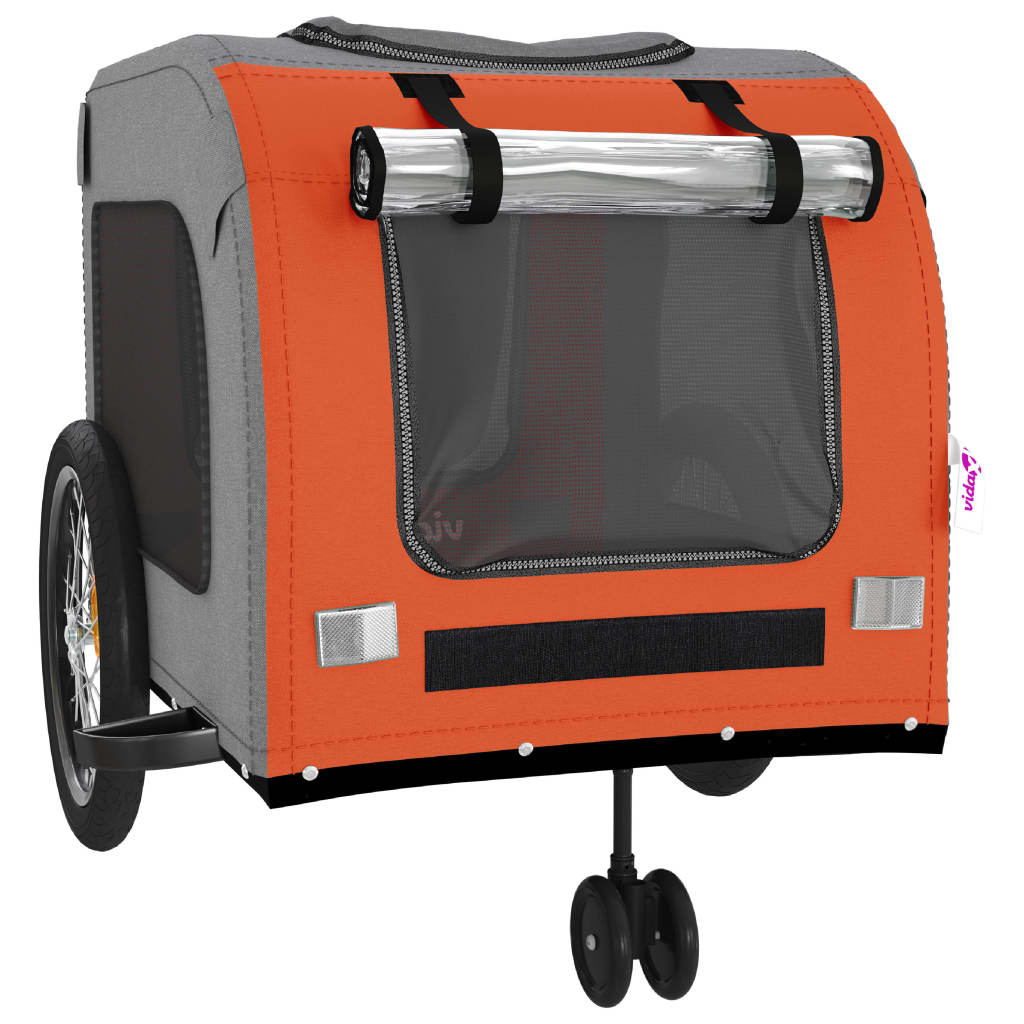 cykeltrailer til kæledyr oxfordstof og jern orange og grå