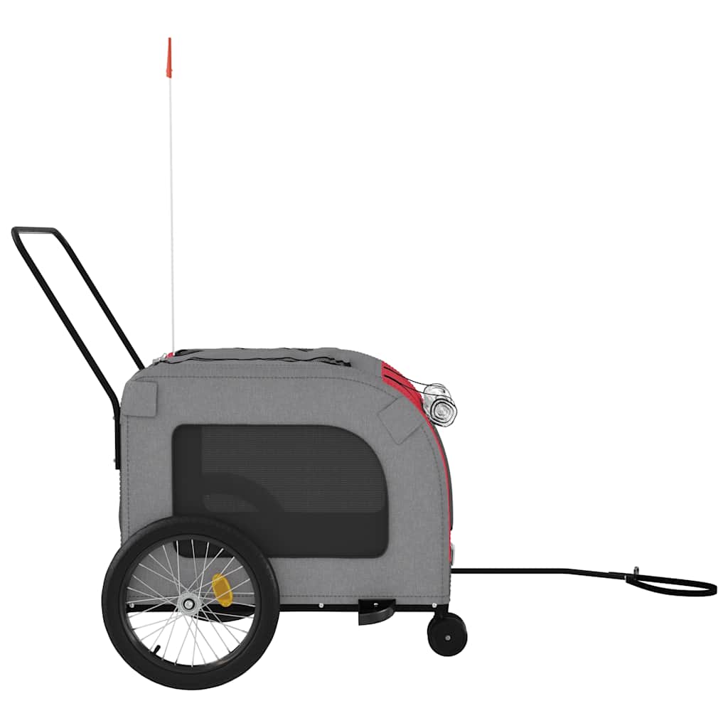 cykeltrailer til kæledyr oxfordstof og jern rød og grå