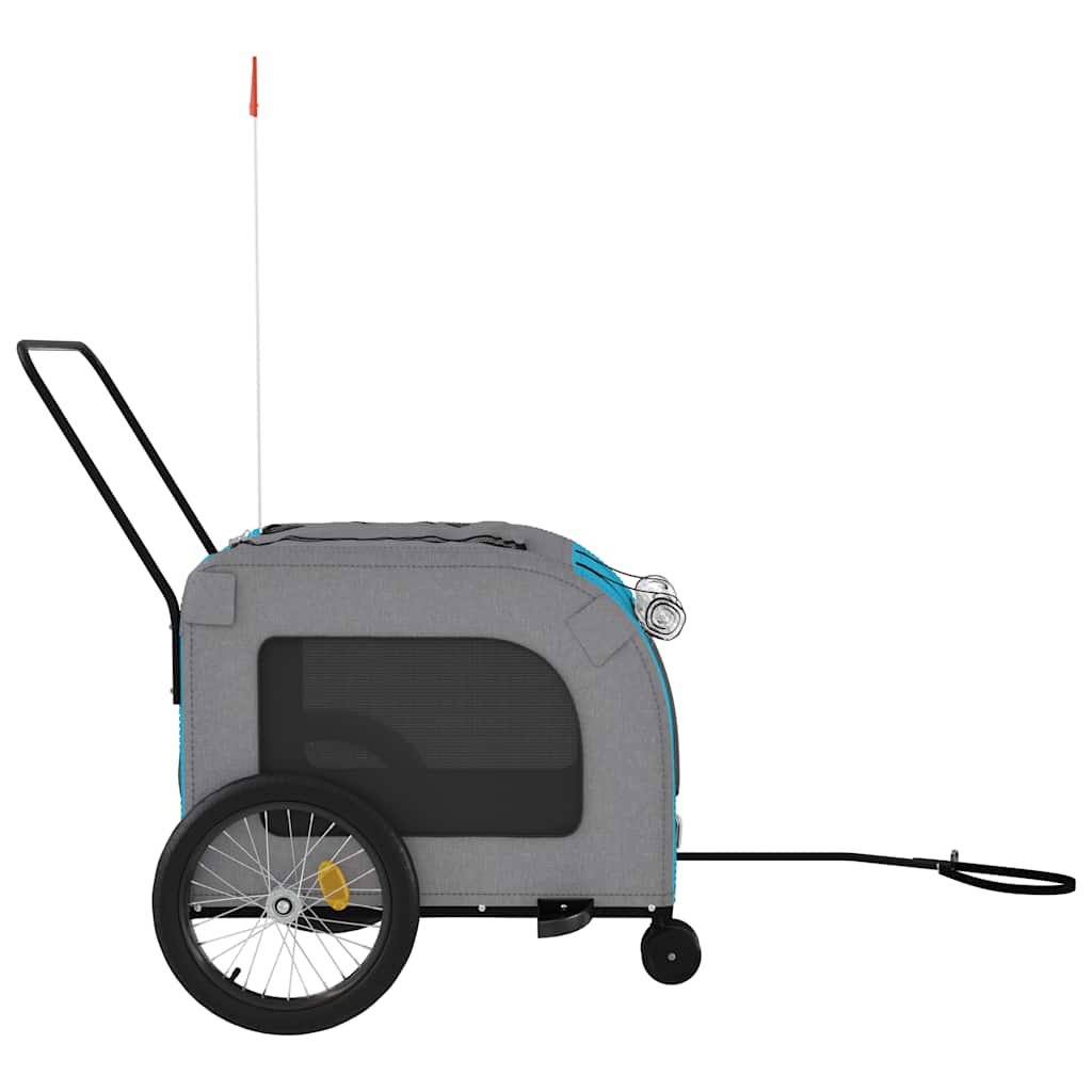 cykeltrailer til kæledyr oxfordstof og jern blå og grå