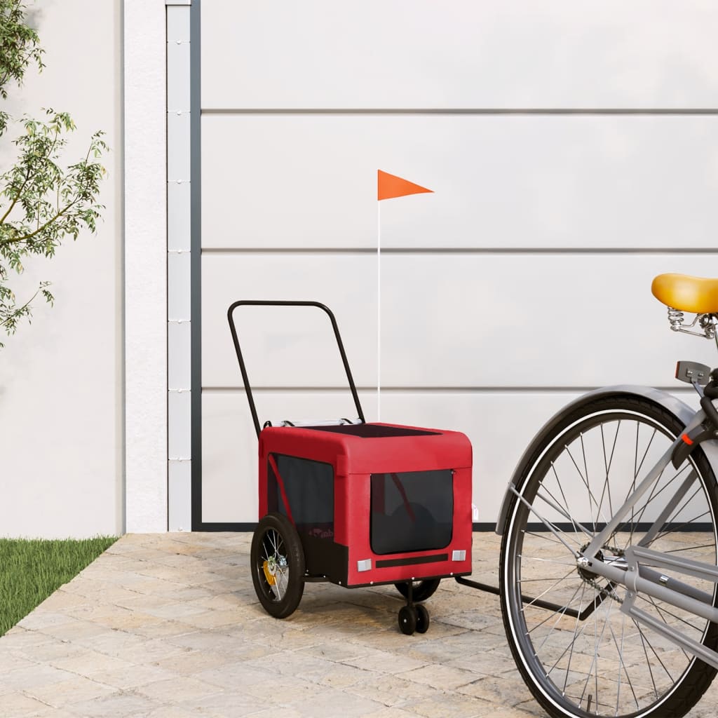 hundetrailer til cykel oxfordstof og jern rød og sort