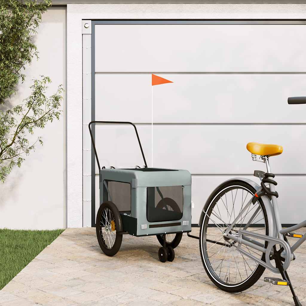 hundetrailer til cykel oxfordstof og jern grå og sort