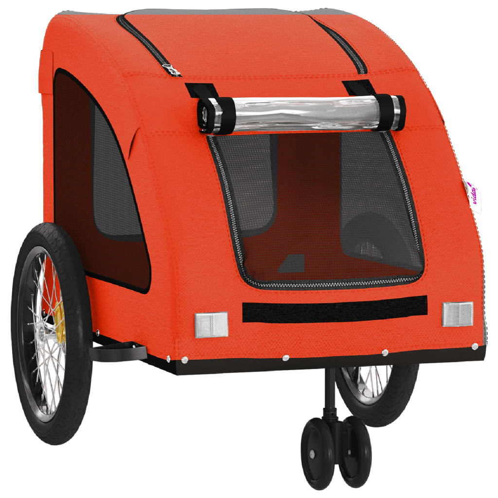 cykeltrailer til kæledyr oxfordstof og jern orange og grå