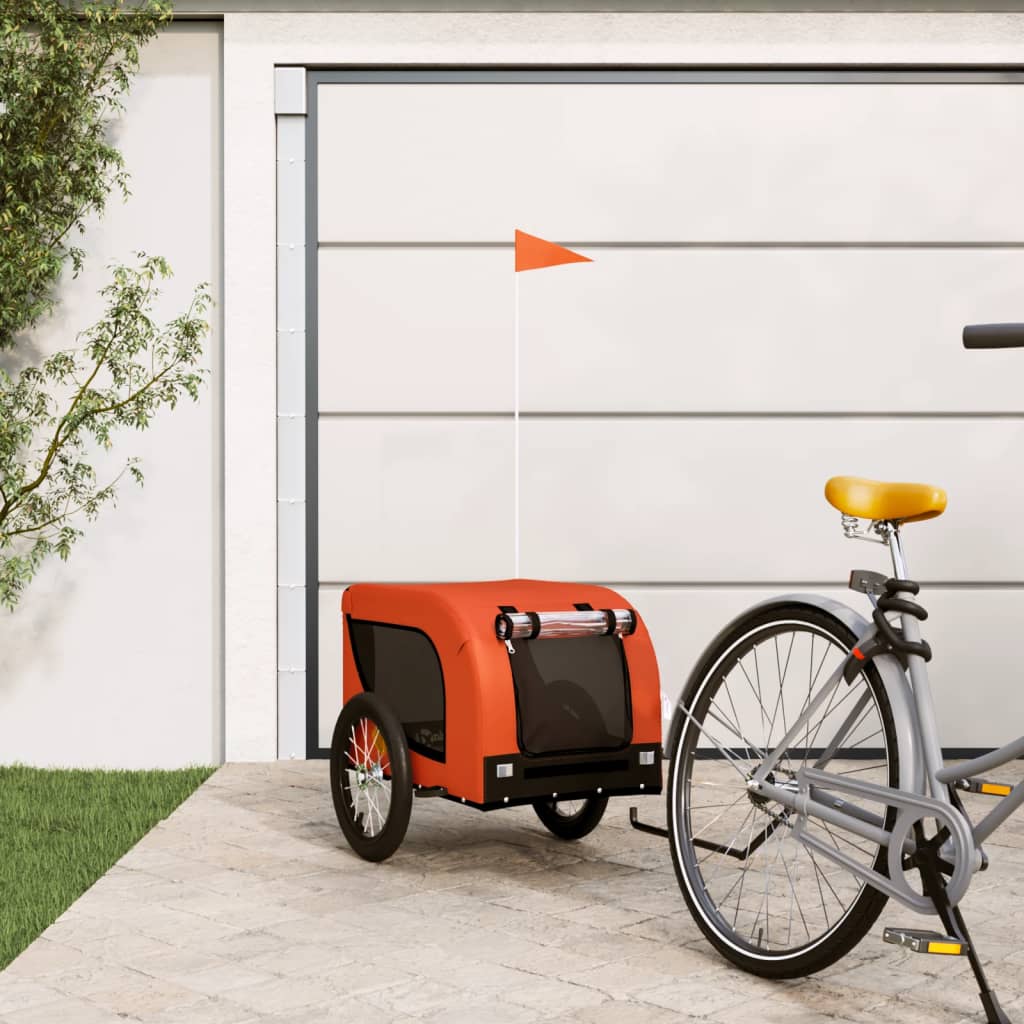 hundetrailer til cykel oxfordstof og jern orange og sort