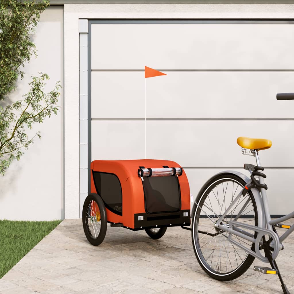 hundetrailer til cykel oxfordstof og jern orange og sort