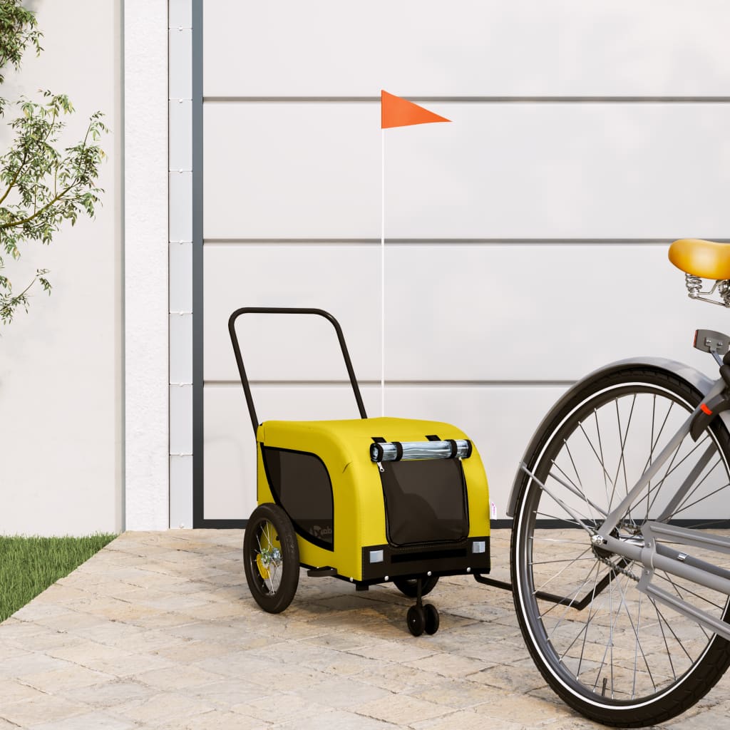 hundetrailer til cykel oxfordstof og jern gul og sort