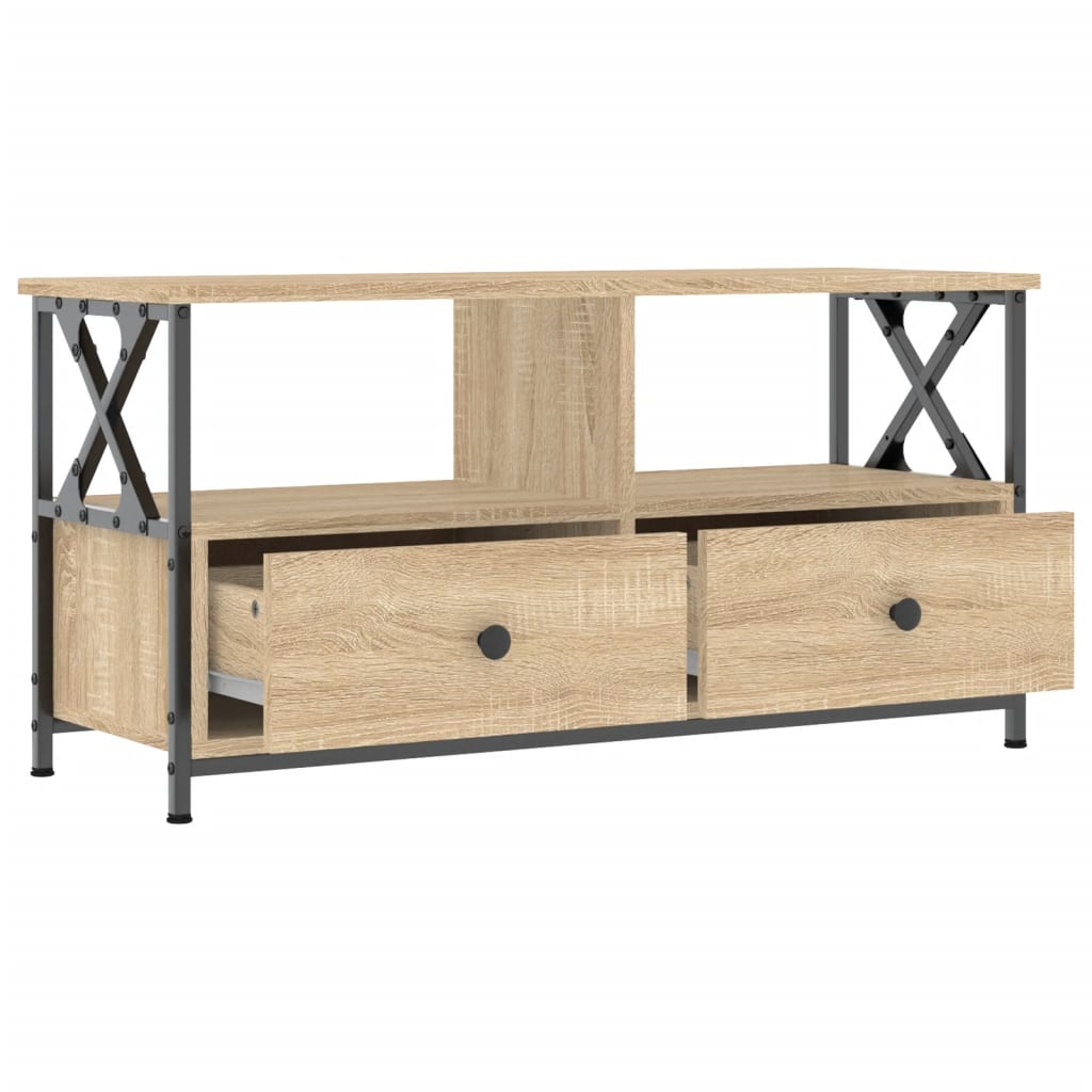 tv-bord 90x33x45 cm konstrueret træ og jern sonoma-eg