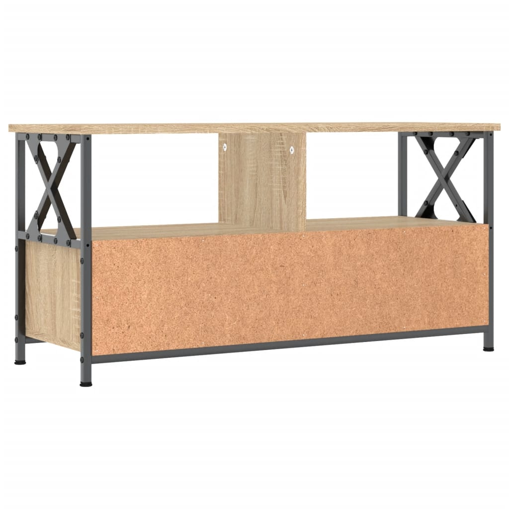 tv-bord 90x33x45 cm konstrueret træ og jern sonoma-eg