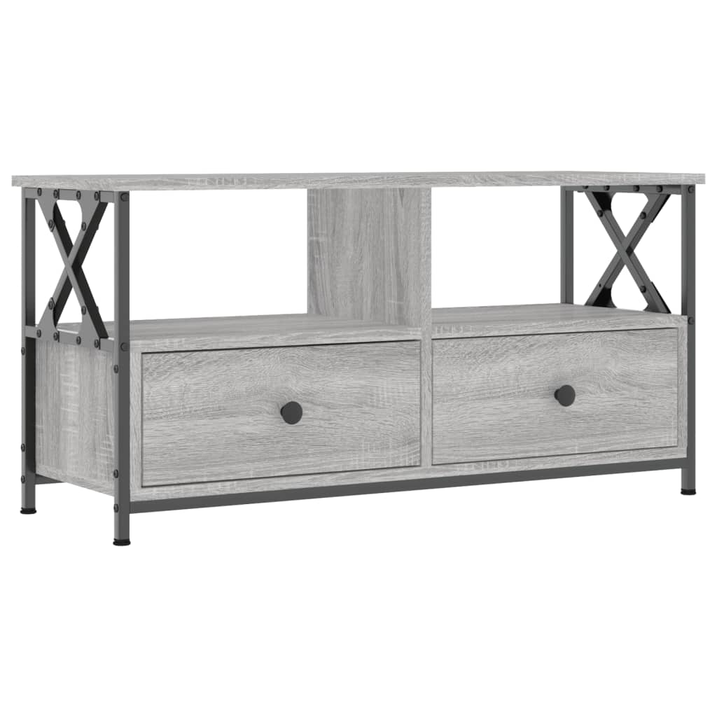 tv-bord 90x33x45 cm konstrueret træ og jern grå sonoma-eg