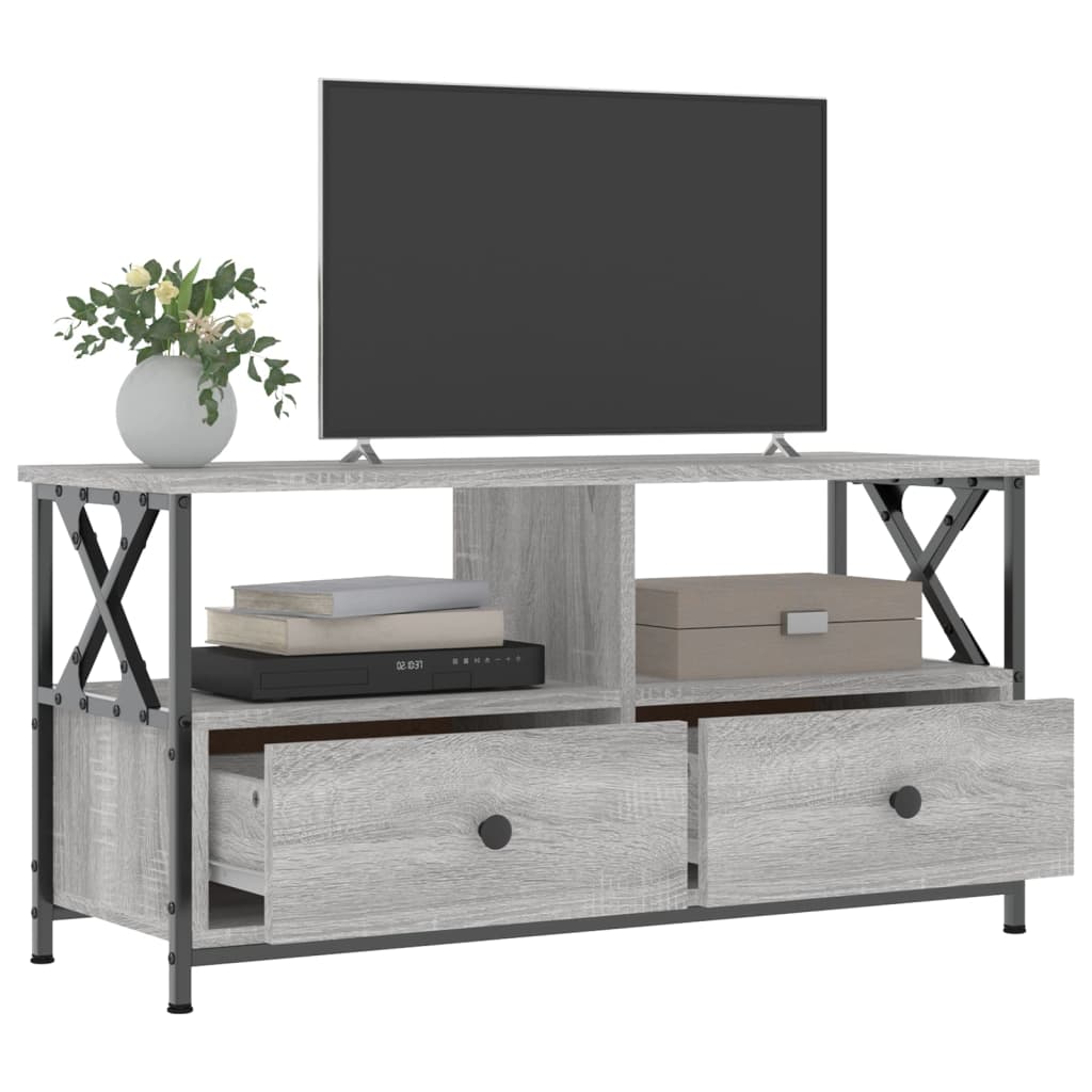 tv-bord 90x33x45 cm konstrueret træ og jern grå sonoma-eg