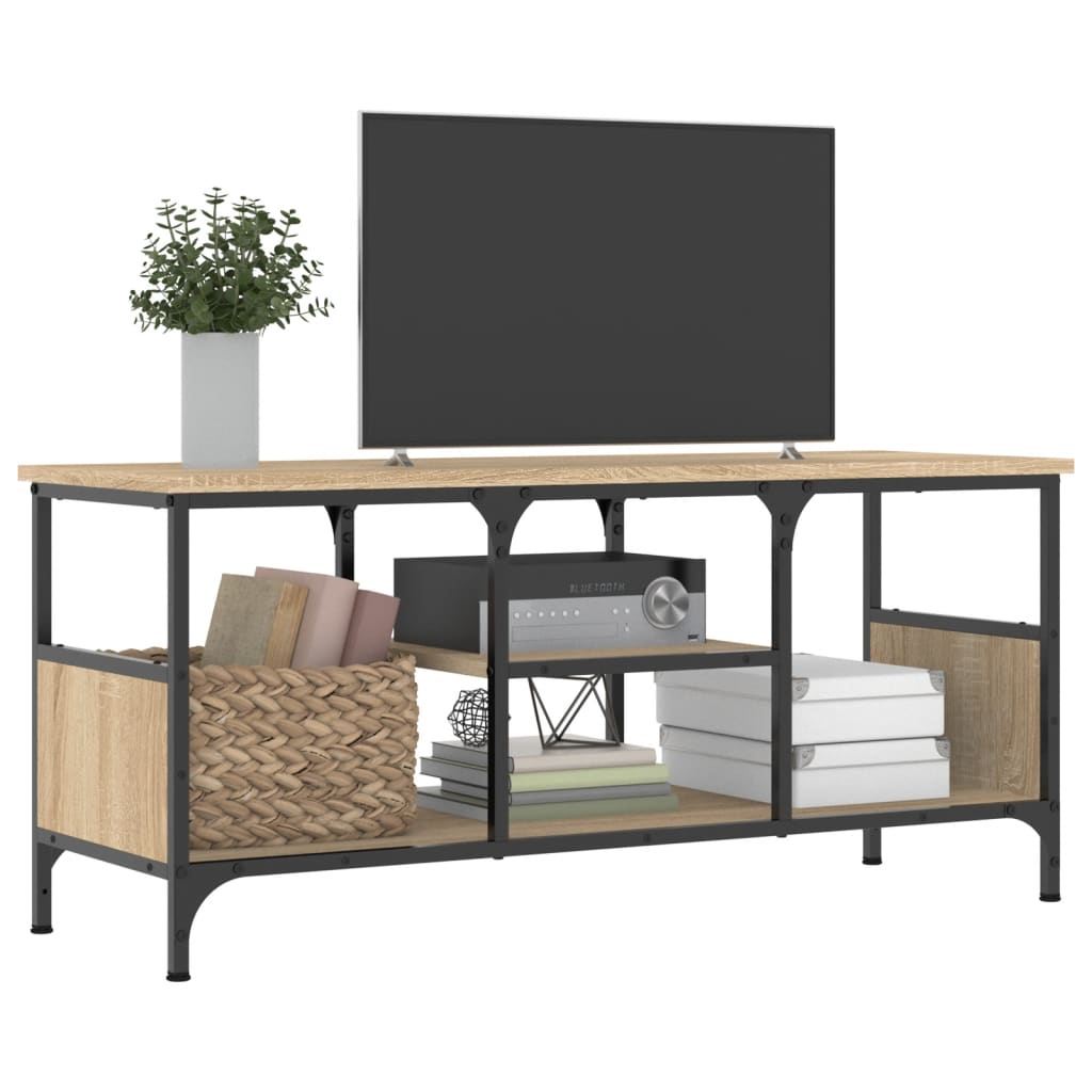tv-bord 100x35x45 cm konstrueret træ og jern sonoma-eg