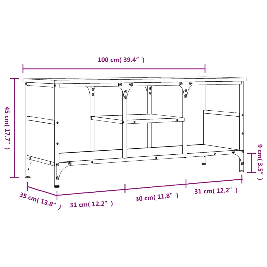 tv-bord 100x35x45 cm konstrueret træ og jern sonoma-eg