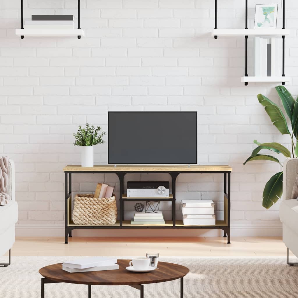 tv-bord 100x35x45 cm konstrueret træ og jern sonoma-eg